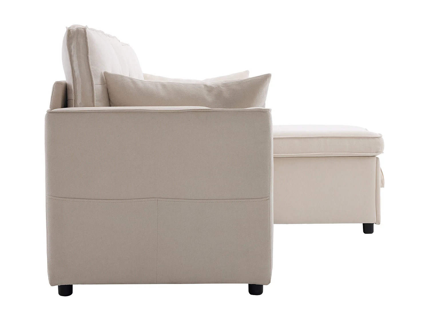 Canapé d'angle convertible 3 places avec porte-gobelet et rangement - Tissu coton-lin beige