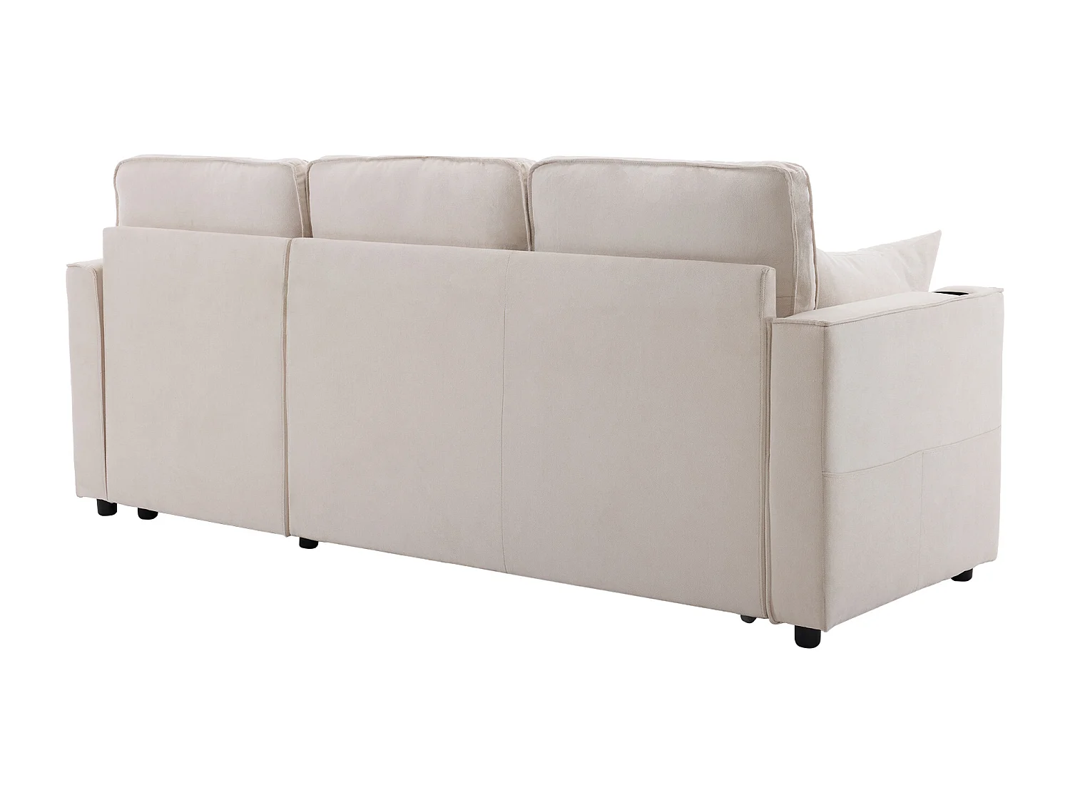 Canapé d'angle convertible 3 places avec porte-gobelet et rangement - Tissu coton-lin beige