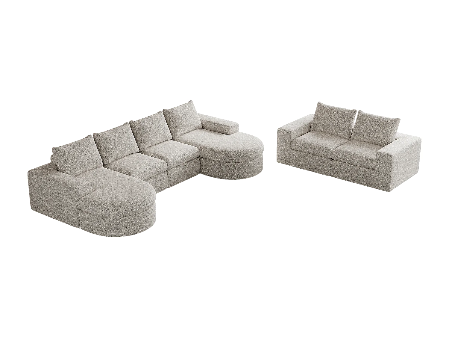 Canapé d'angle 6 places modulable avec méridienne - Tissu chenille beige - Sans montage