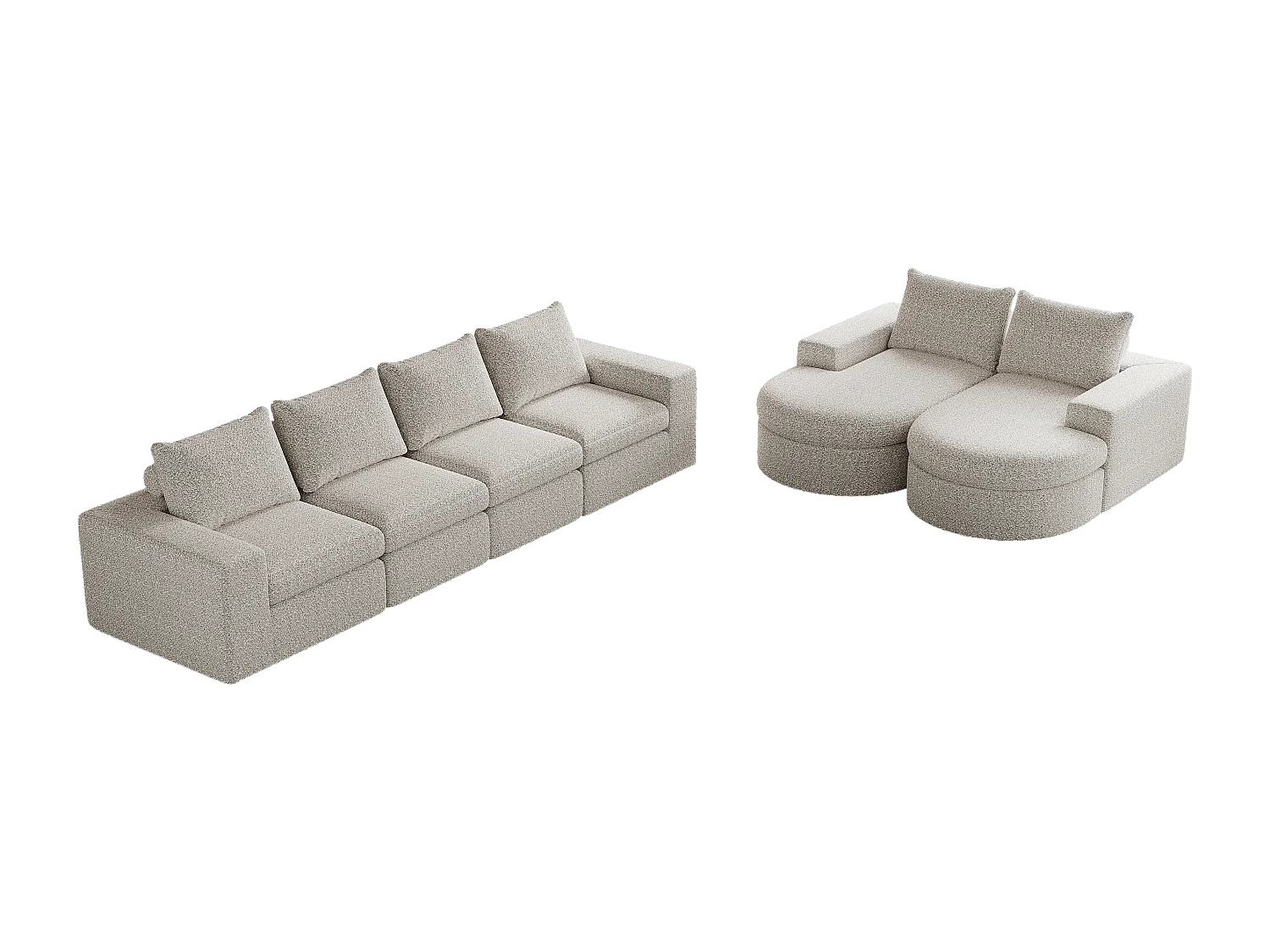 Canapé d'angle 6 places modulable avec méridienne - Tissu chenille beige - Sans montage