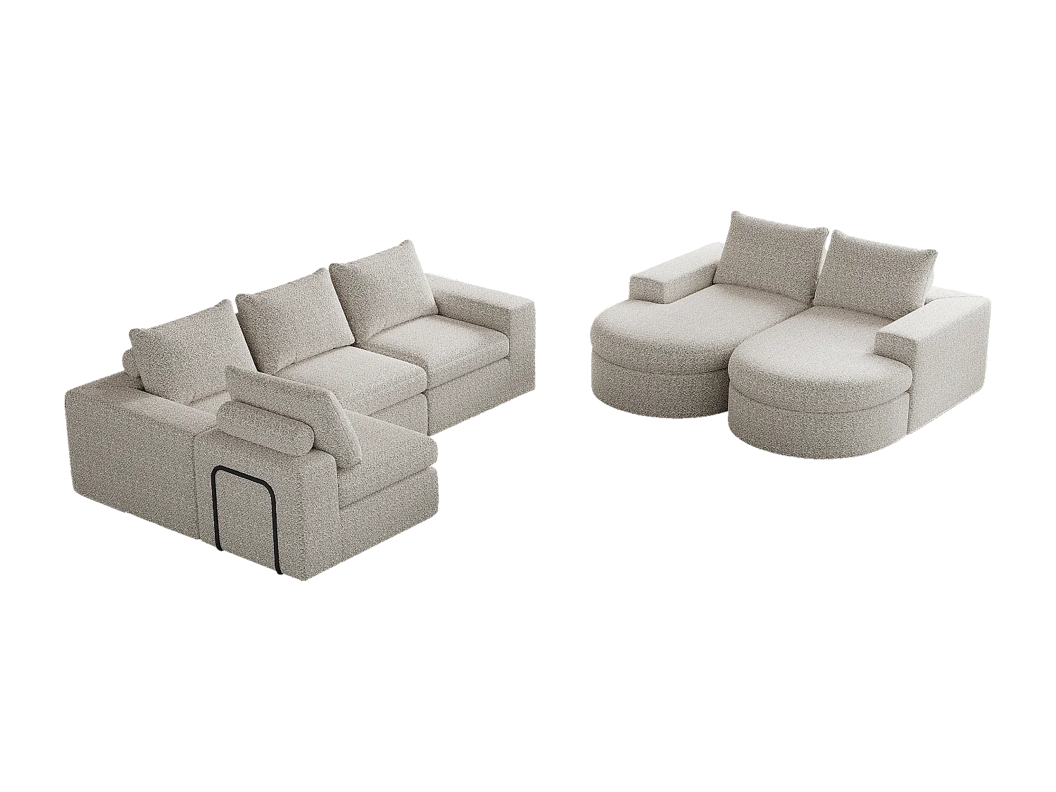 Canapé d'angle 6 places modulable avec méridienne - Tissu chenille beige - Sans montage