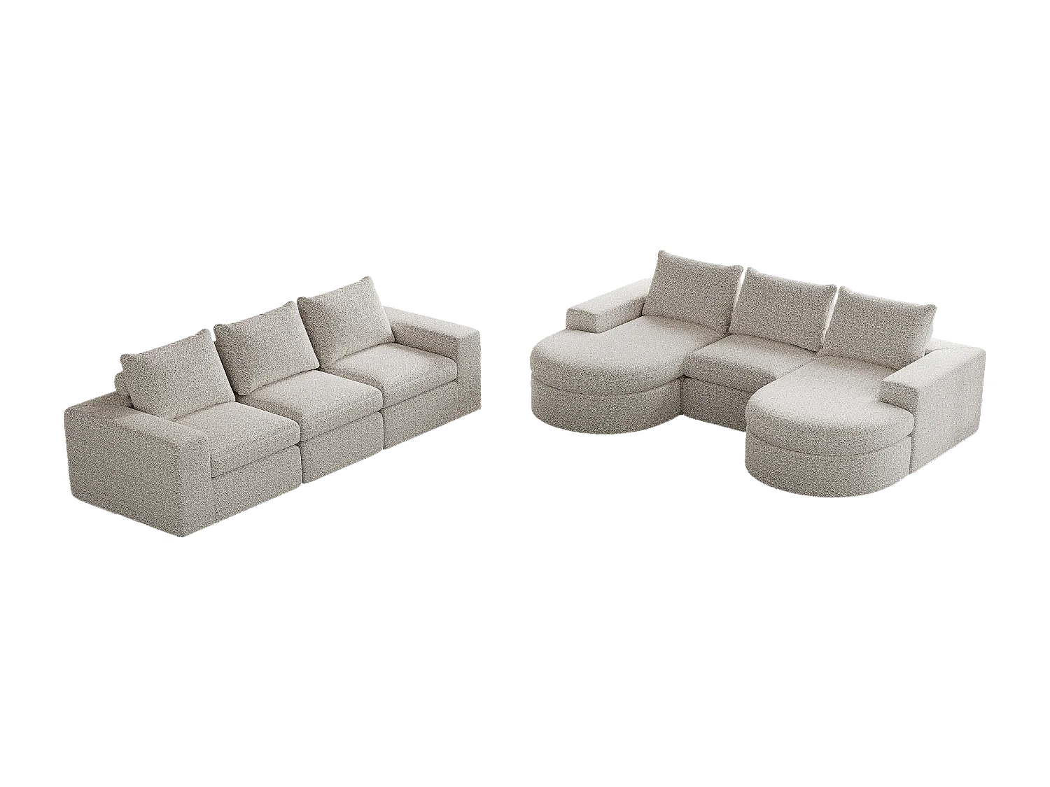 Canapé d'angle 6 places modulable avec méridienne - Tissu chenille beige - Sans montage