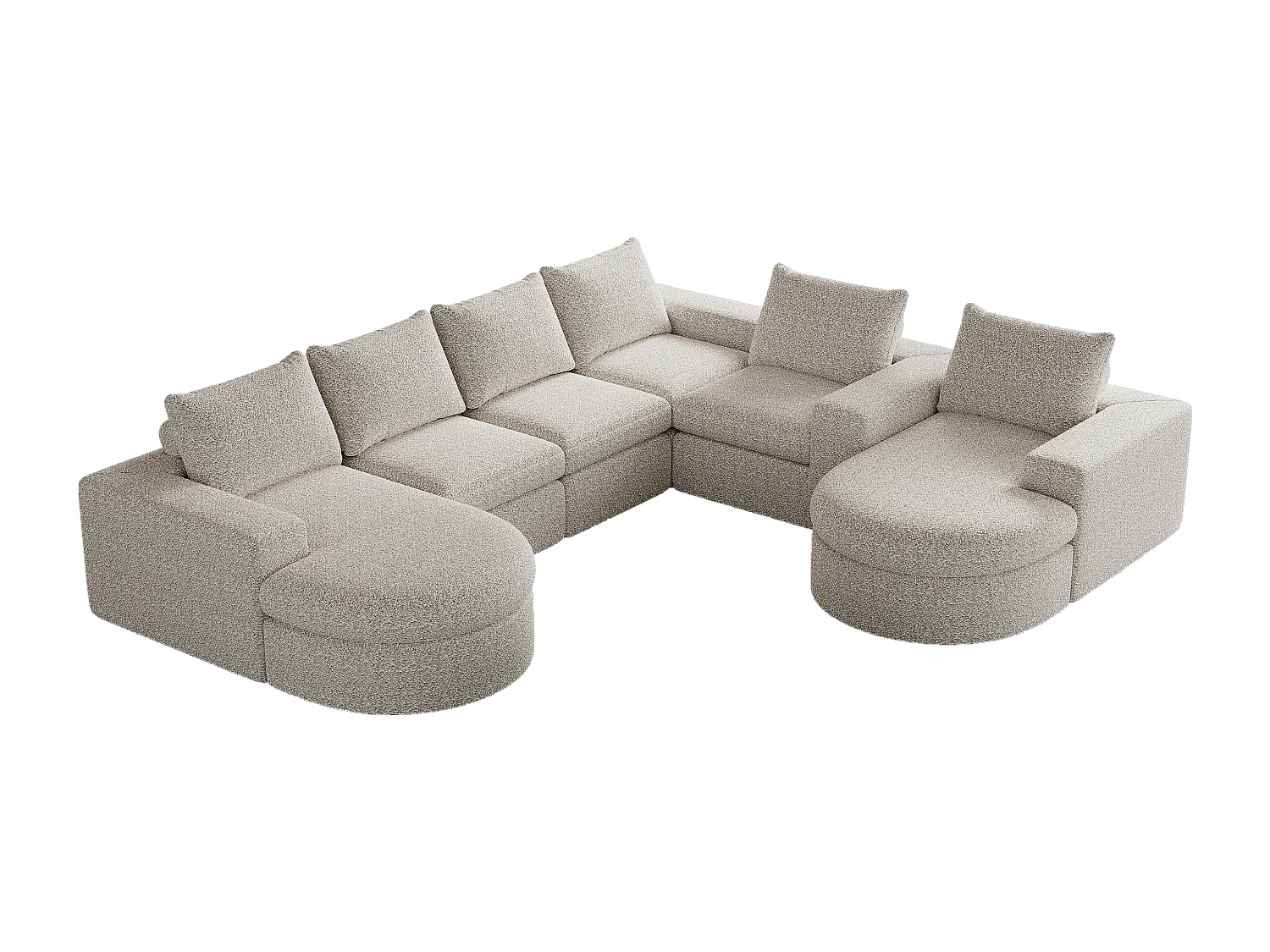 Canapé d'angle 6 places modulable avec méridienne - Tissu chenille beige - Sans montage