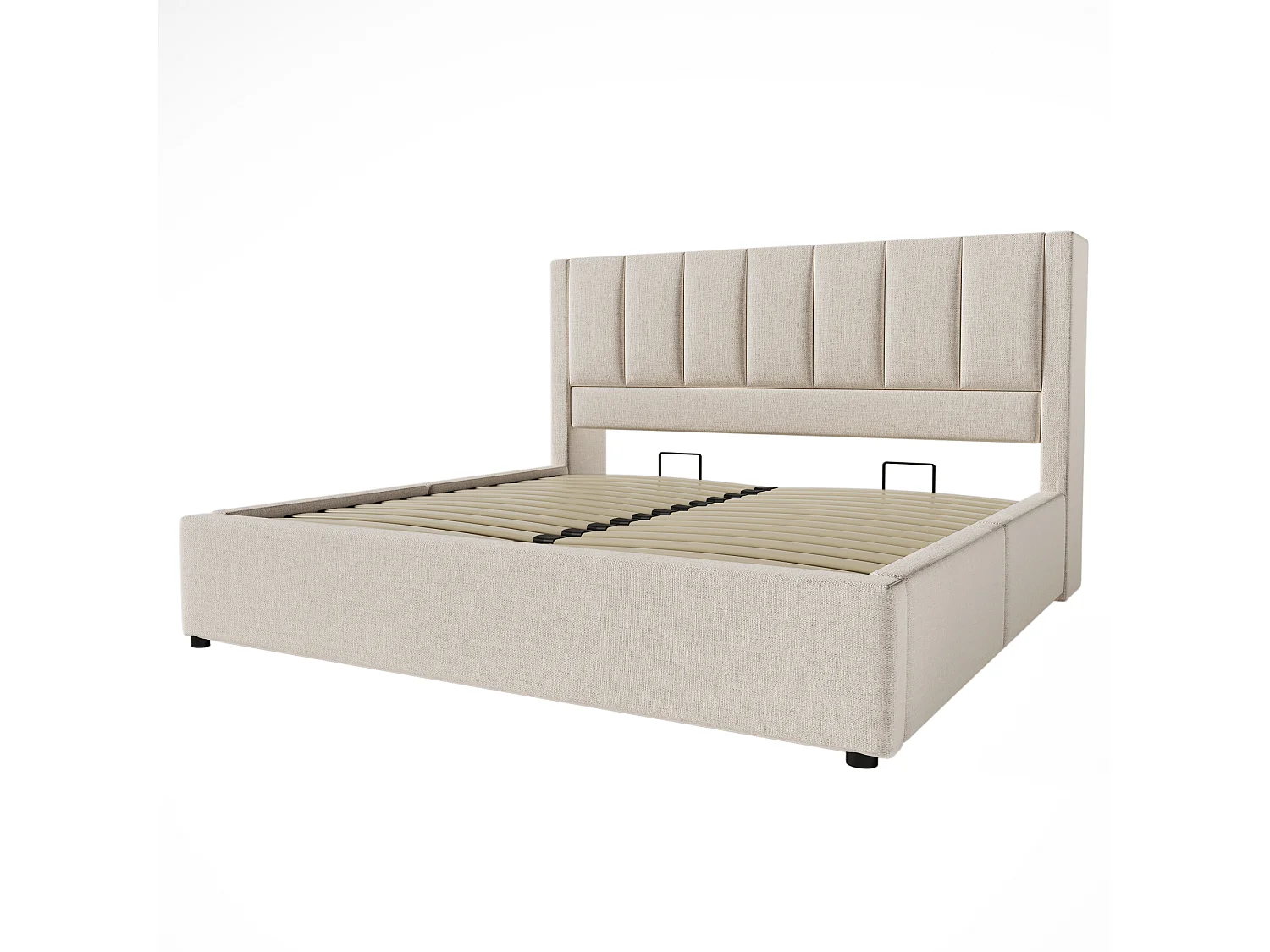 Lit adulte coffre 140x190 cm avec porte-gobelet et 3 USB ,1 Type-C - Lin beige