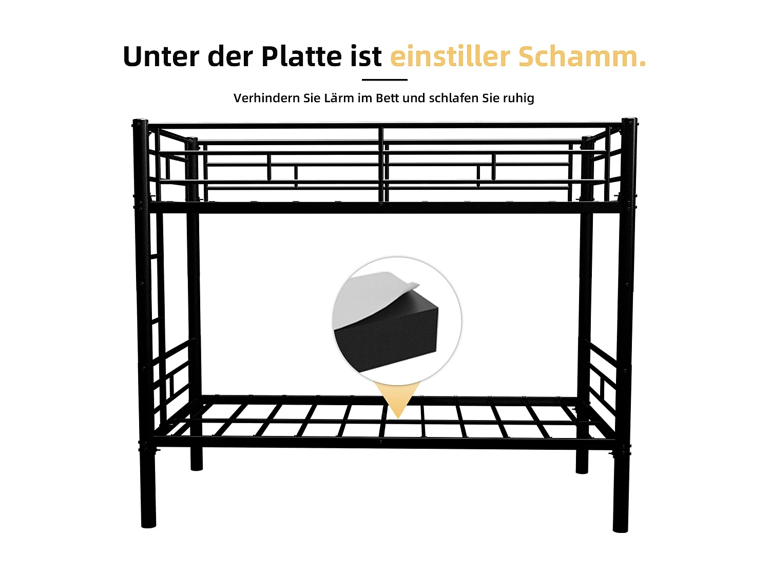 Lit superposé 90x190 cm convertible en 2 lits - Lit enfant en métal noir