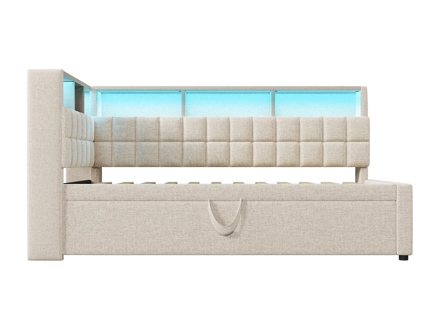 Divano letto 90x200cm con letto estraibile 90x190cm - Letto per bambini con LED, USB e Type-C - Lino beige
