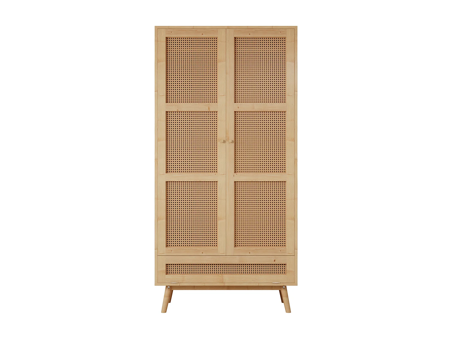 Armoire avec penderie et 2 portes en rotin - Naturel clair