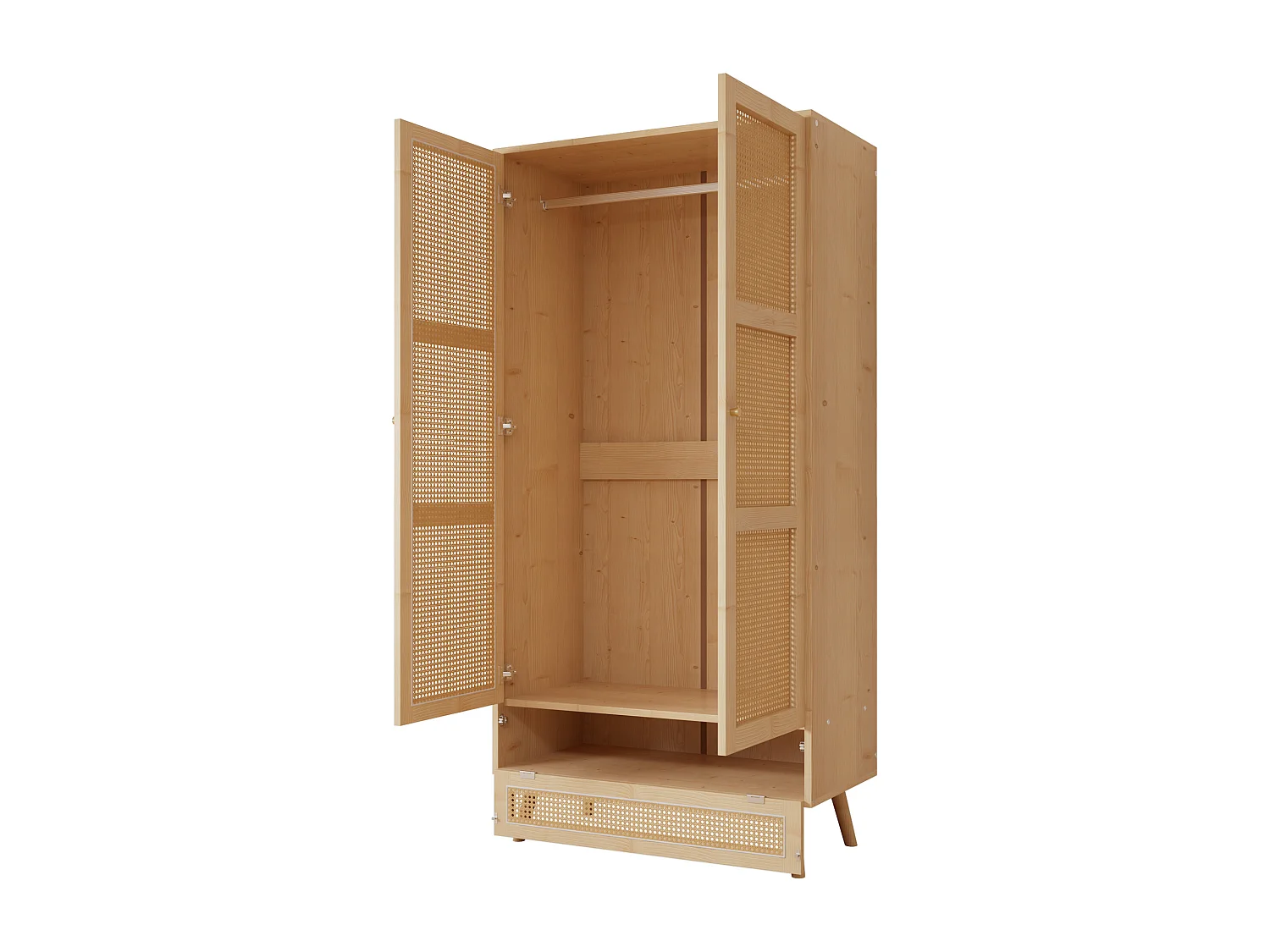 Armoire avec penderie et 2 portes en rotin - Naturel clair