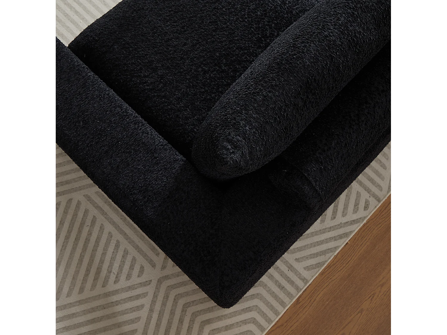 Canapé d'angle 3 places avec méridienne et 3 coussins - Tissu chenille noir