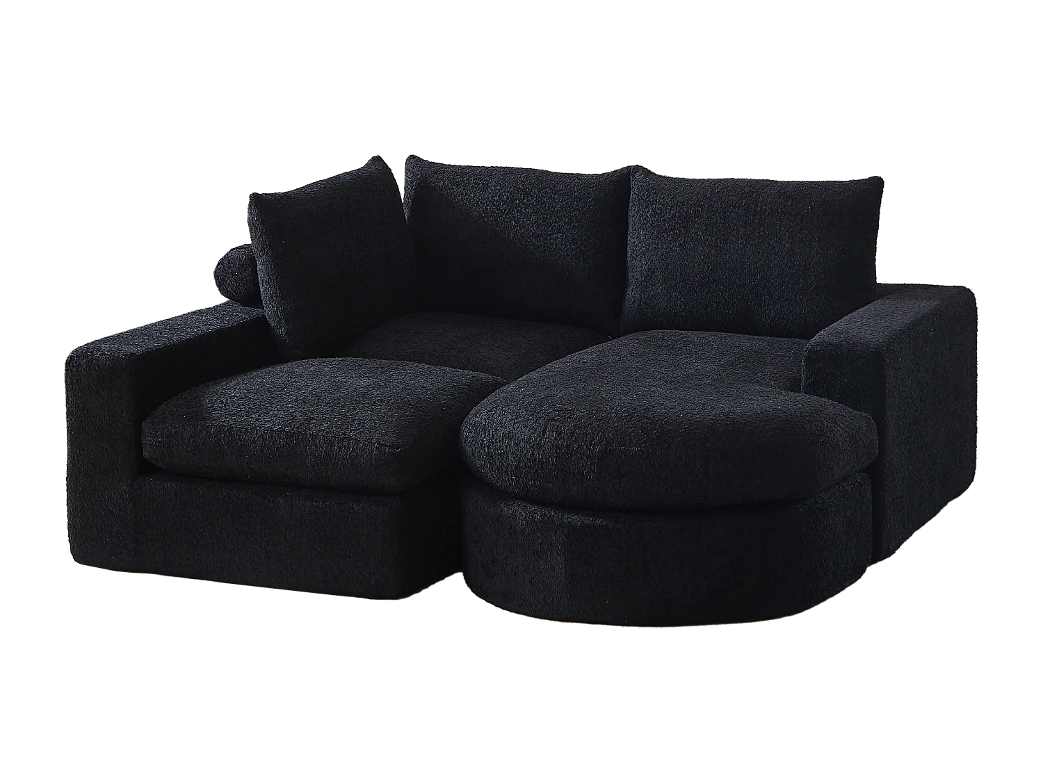 Canapé d'angle 3 places avec méridienne et 3 coussins - Tissu chenille noir