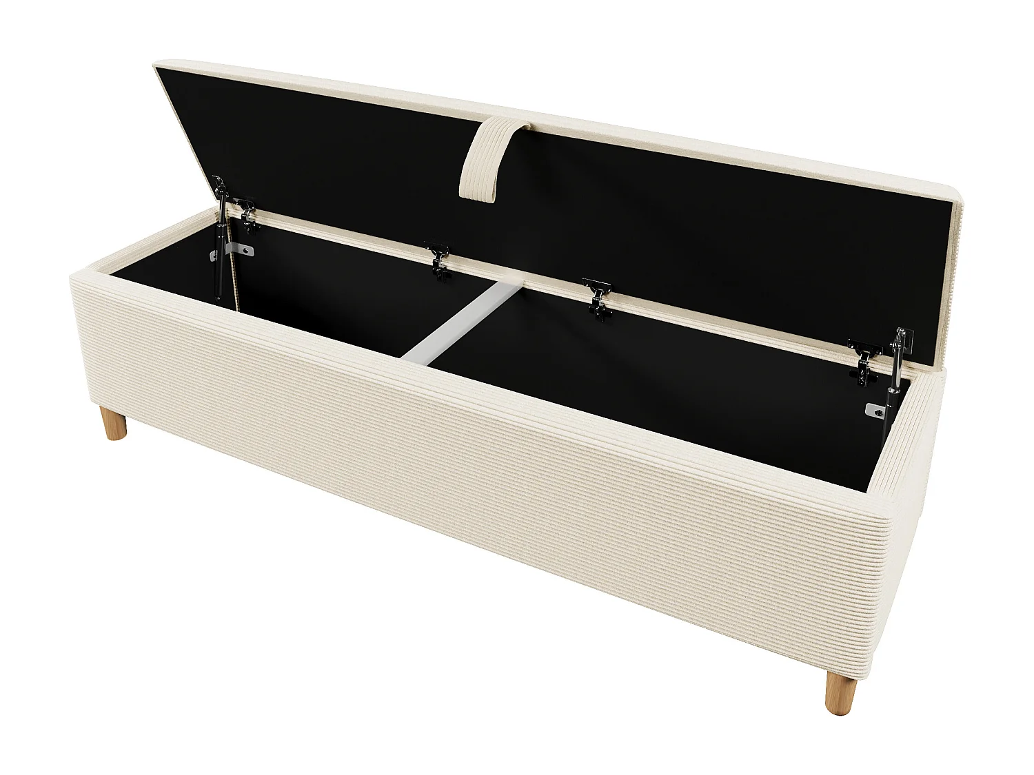 Lit coffre 140x200cm avec LED et USB en lin beige - Lit adulte avec banc de lit