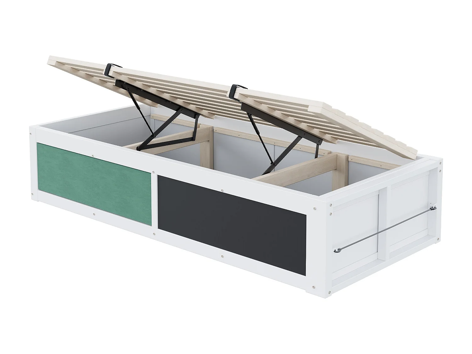 Lit coffre enfant 90x200 cm avec tablette d'écriture - Sans de tête de lit - Blanc