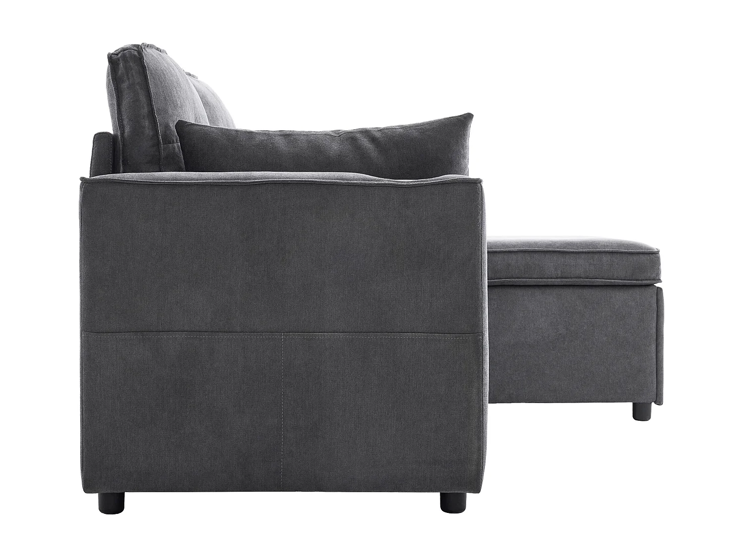 Canapé d'angle convertible 3 places avec porte-gobelet et rangement - Tissu coton-lin gris