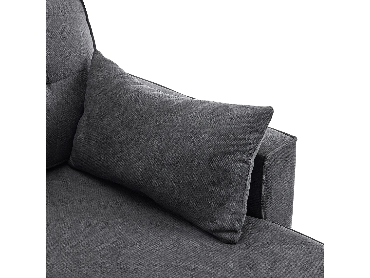 Canapé d'angle convertible 3 places avec porte-gobelet et rangement - Tissu coton-lin gris