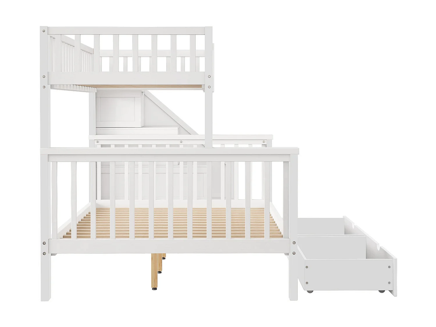 Kinderstapelbed 90x200cm en 140x200cm met krijtbord en 2 lades - Wit