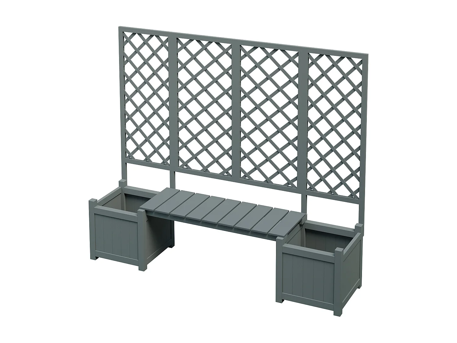 Jardinière à poser avec treillis et assise en bois gris - Bac à plantes 169x42x145 cm