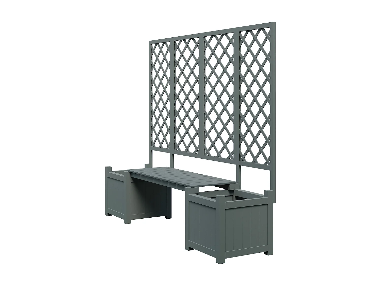 Jardinière à poser avec treillis et assise en bois gris - Bac à plantes 169x42x145 cm