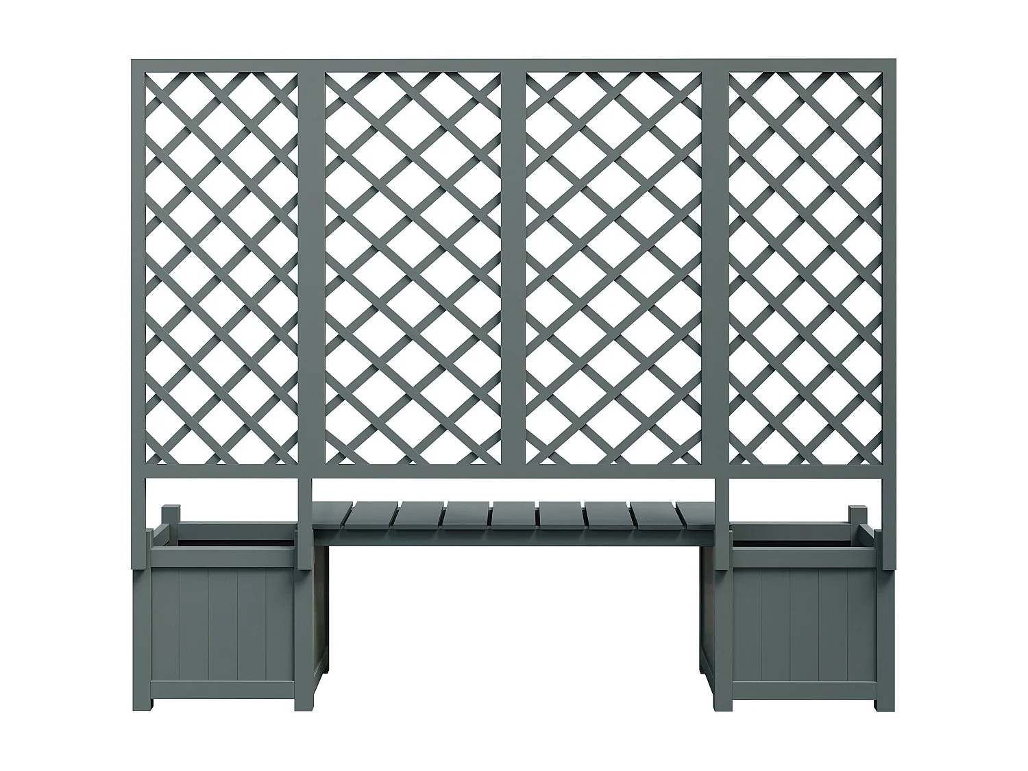 Jardinière à poser avec treillis et assise en bois gris - Bac à plantes 169x42x145 cm