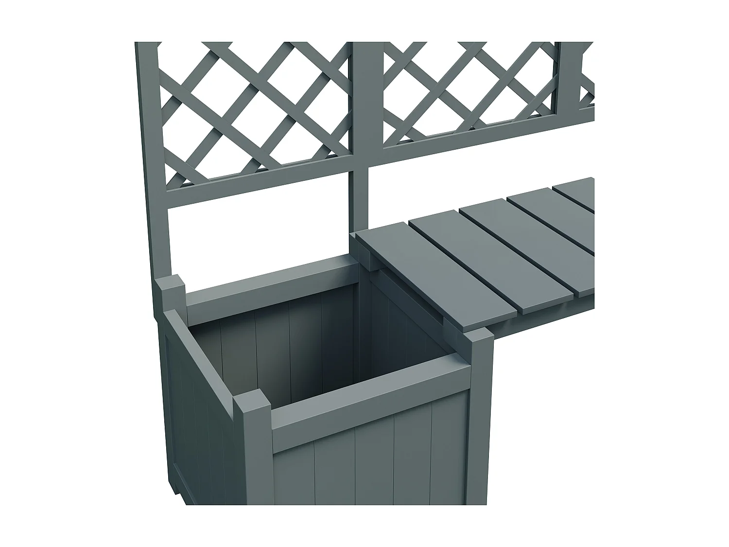 Jardinière à poser avec treillis et assise en bois gris - Bac à plantes 169x42x145 cm