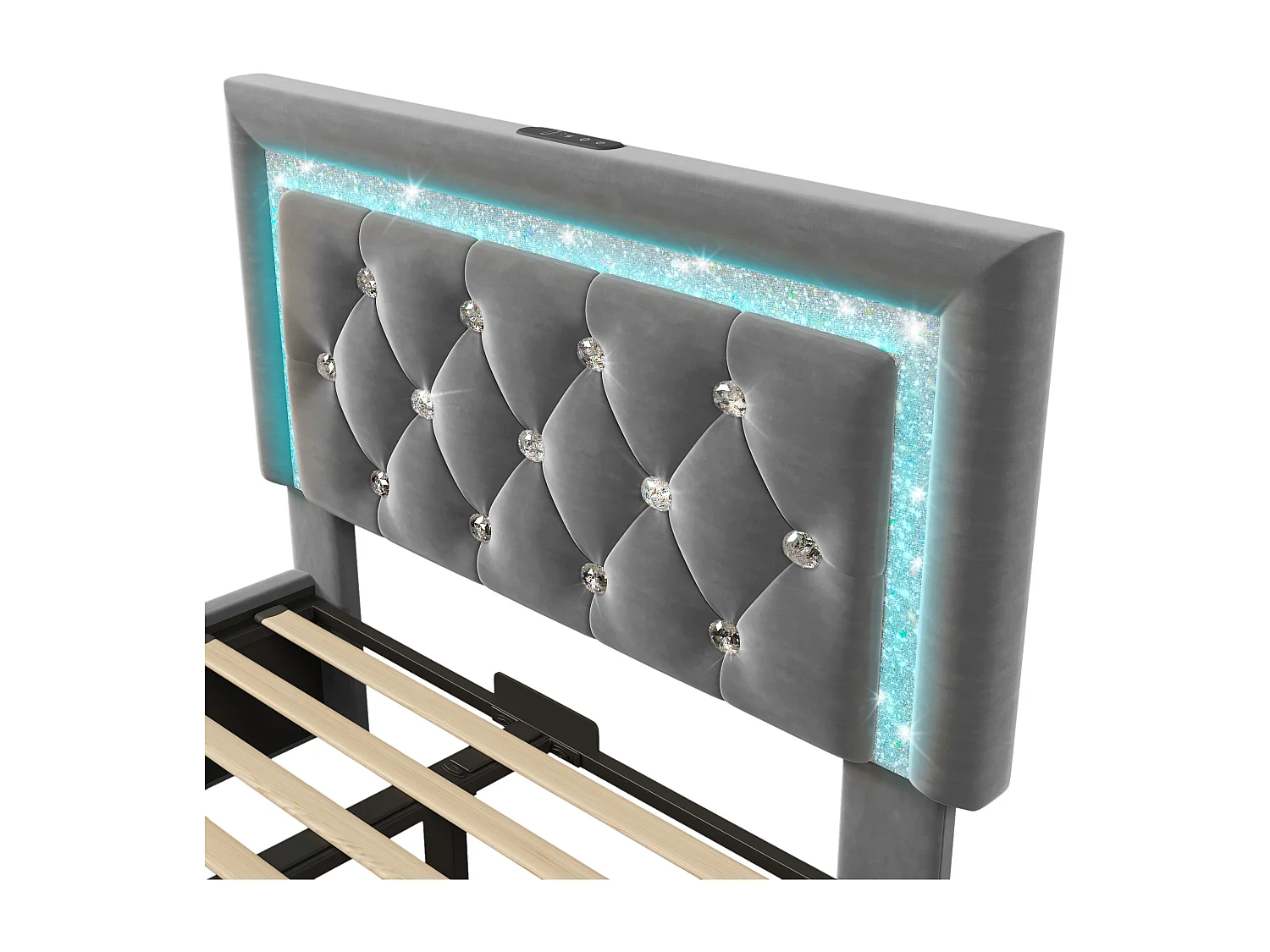 Eenpersoons opbergbed 90x200 cm met LED-verlichting, USB- en Type-C-aansluiting - Grijs fluweel