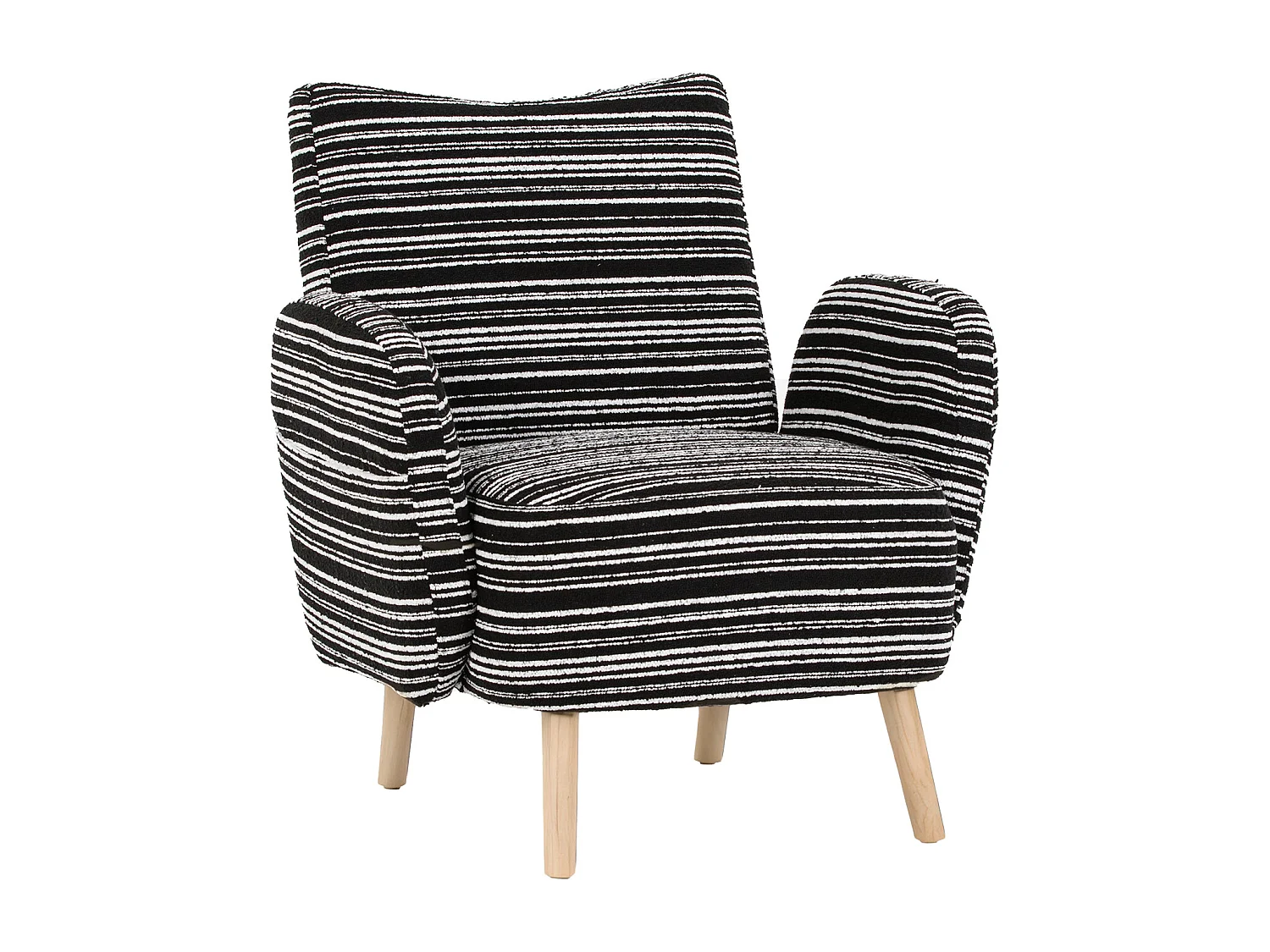 Fauteuil in zwarte boucléstof - Houten poten - Voor woonkamers, slaapkamers en kantoren