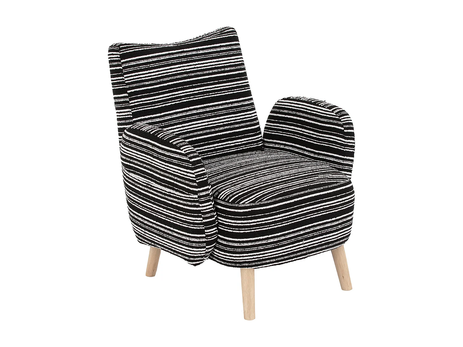 Fauteuil in zwarte boucléstof - Houten poten - Voor woonkamers, slaapkamers en kantoren