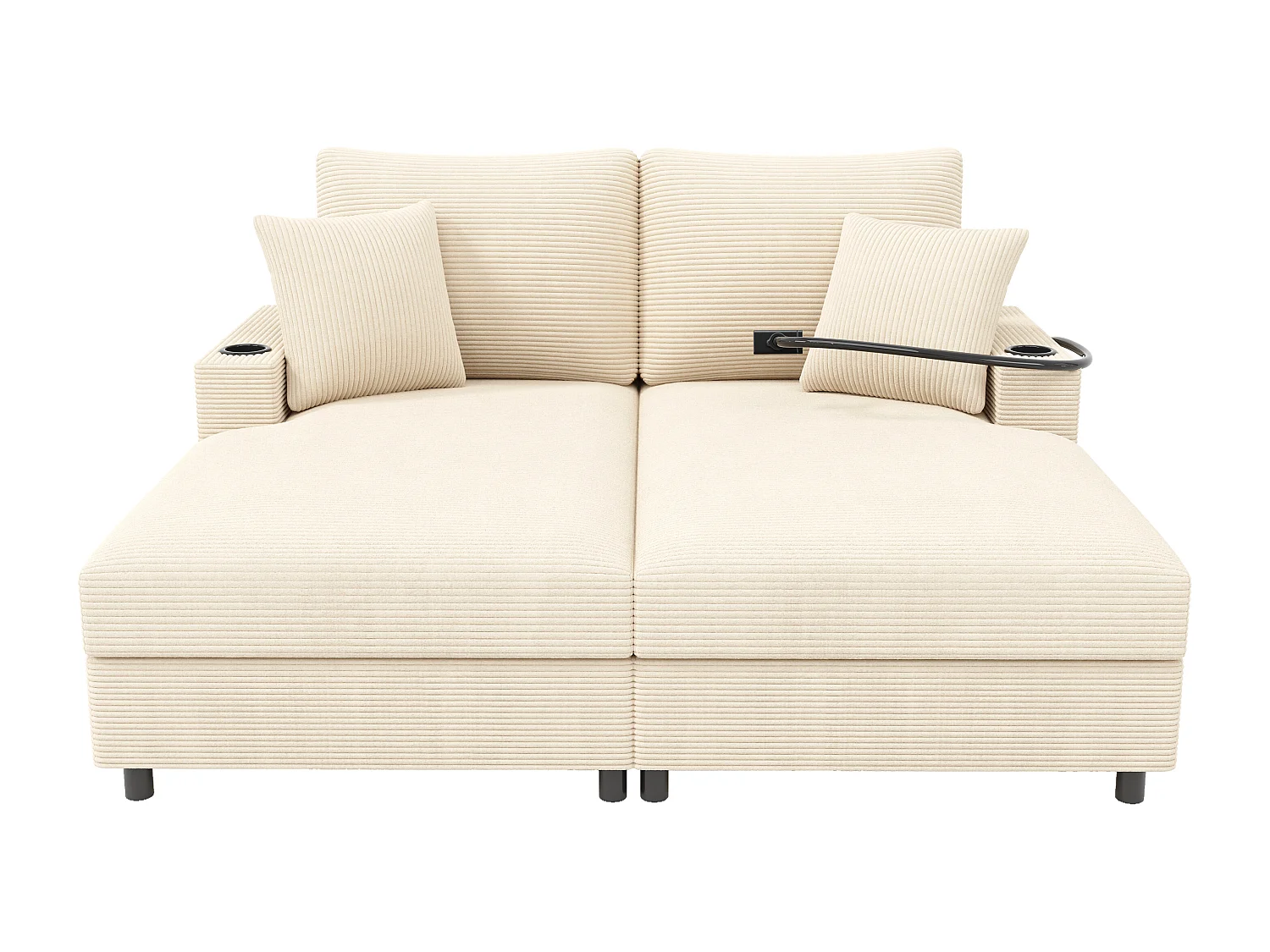 Canapé 2 places avec couchage - Téléphone portable et port USB - Velours côtelé beige