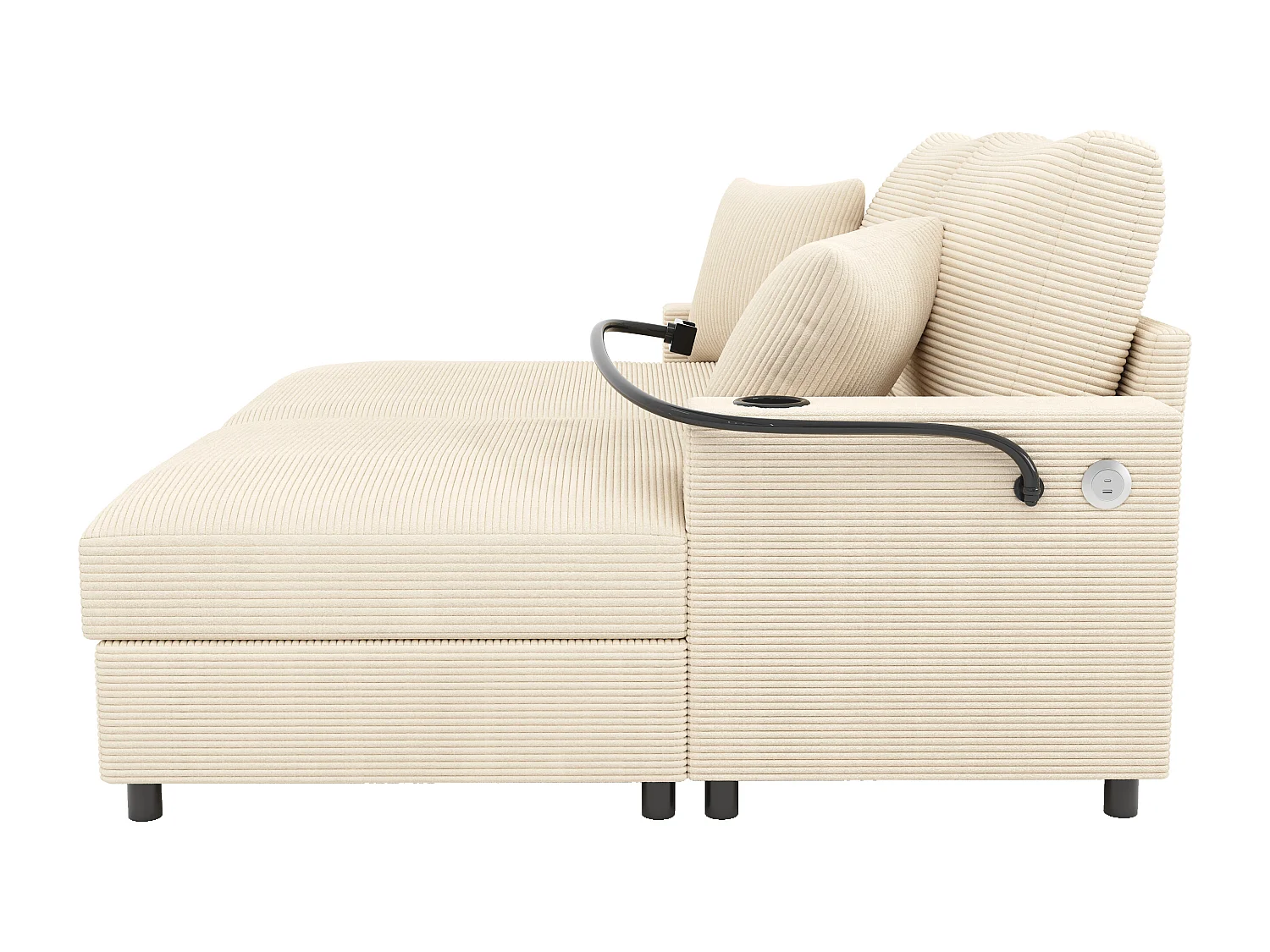 Canapé 2 places avec couchage - Téléphone portable et port USB - Velours côtelé beige