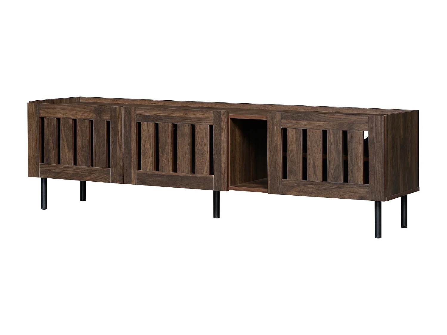 TV-meubel met 3 deuren, 160 x 40 x 47 cm - Opengewerkt design - Walnootkleur