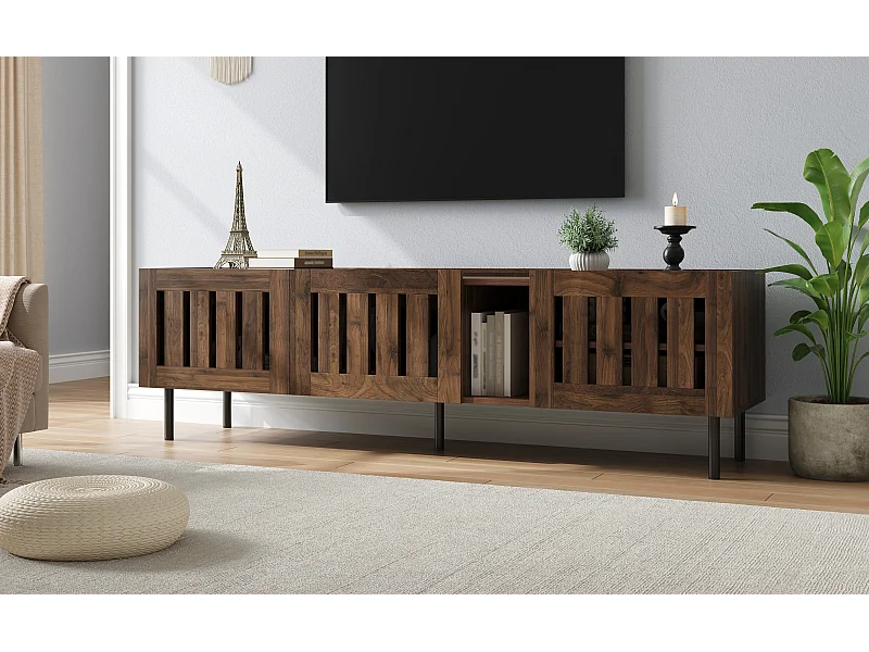 Meuble TV avec 3 portes 160 x 40 x 47 cm - Design ajouré - Couleur noyer