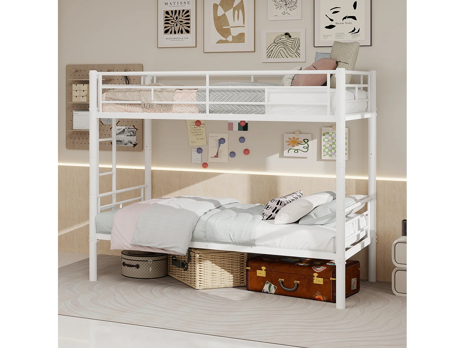 Lit superposé 90x190 cm convertible en 2 lits - Lit enfant en métal blanc