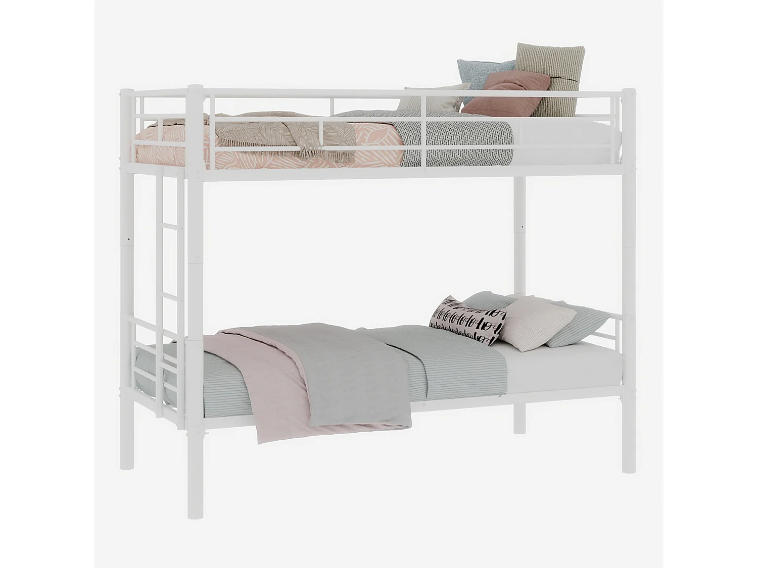 Lit superposé 90x190 cm convertible en 2 lits - Lit enfant en métal blanc