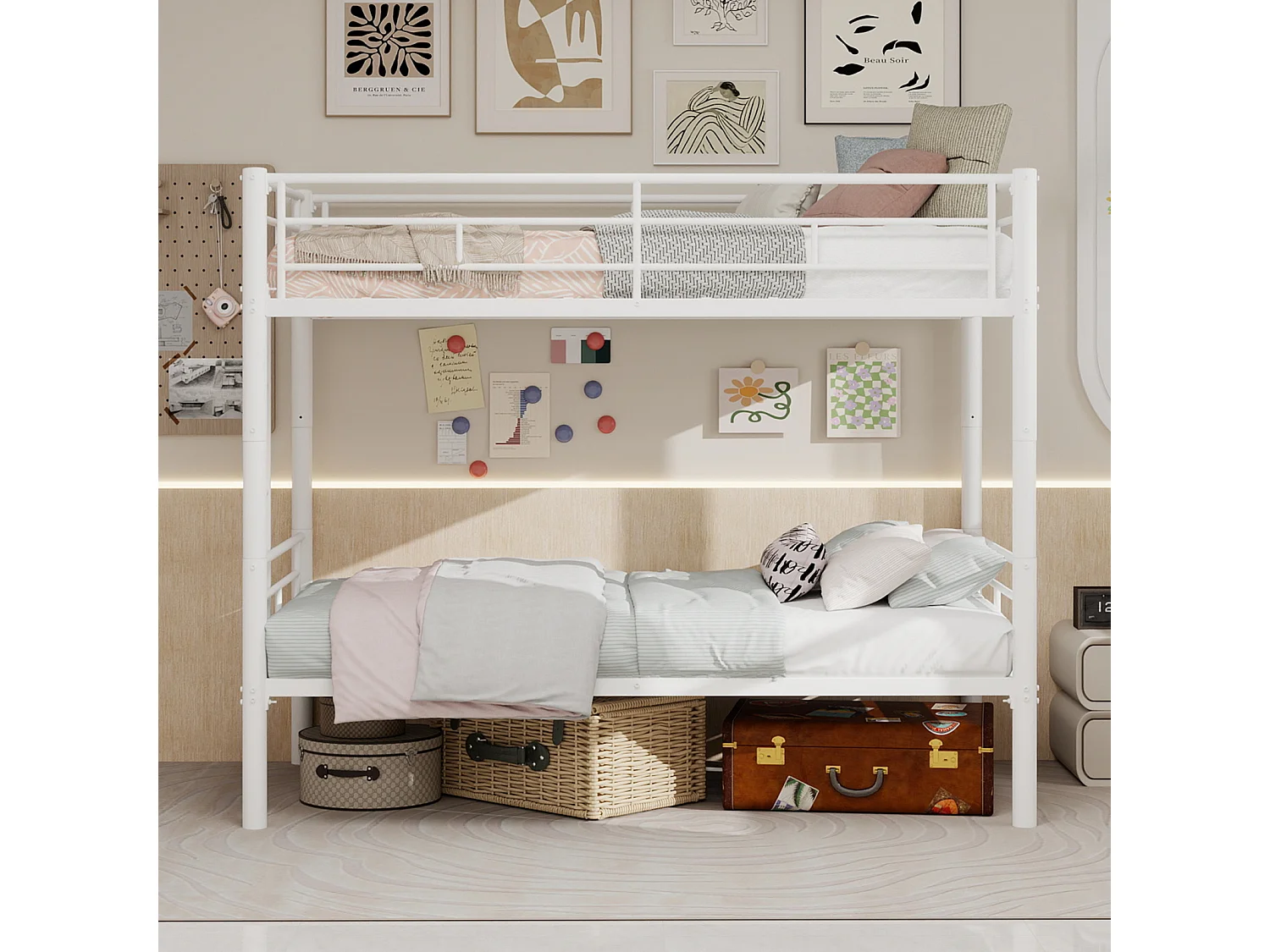 Lit superposé 90x190 cm convertible en 2 lits - Lit enfant en métal blanc