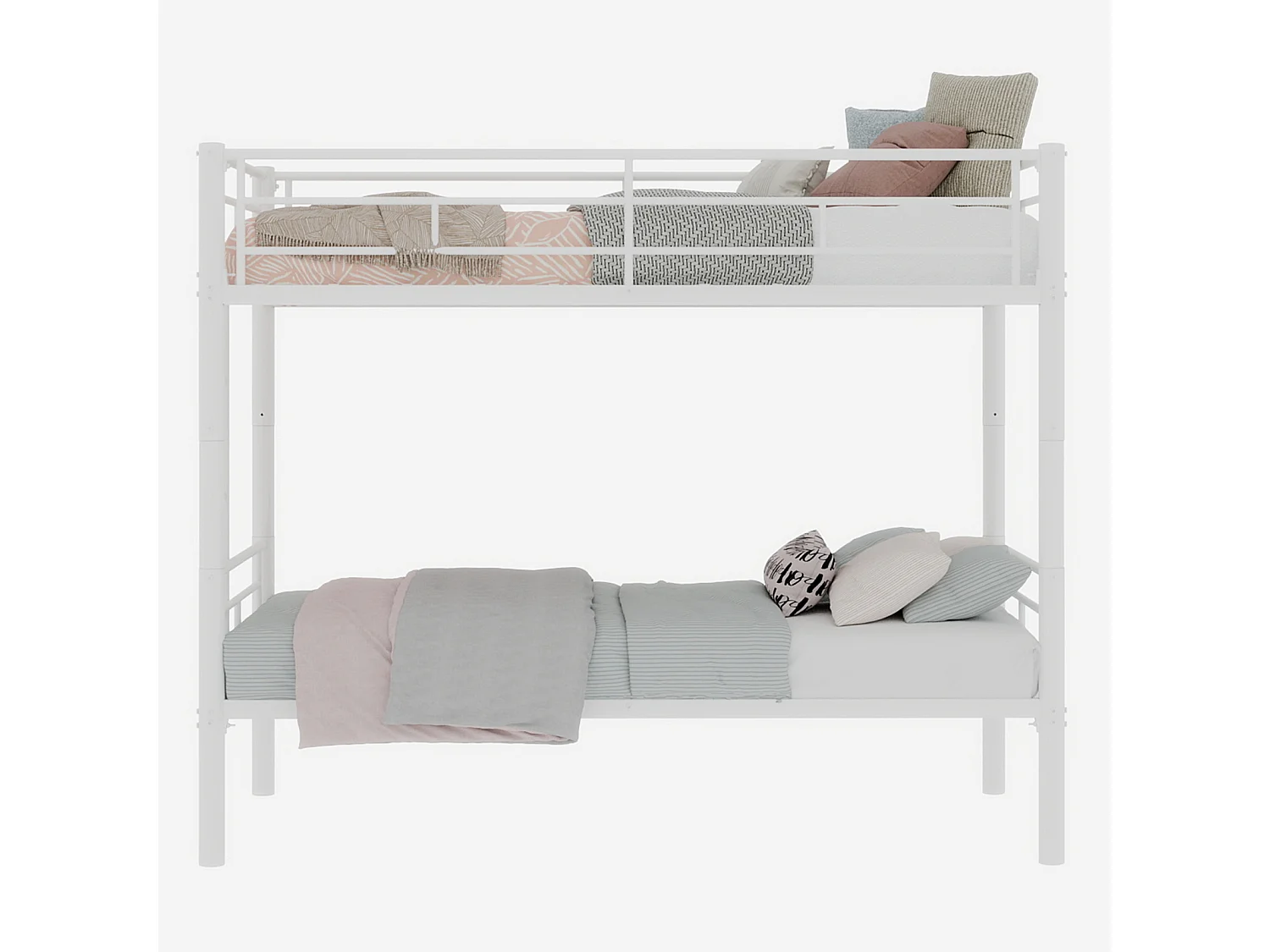 Lit superposé 90x190 cm convertible en 2 lits - Lit enfant en métal blanc