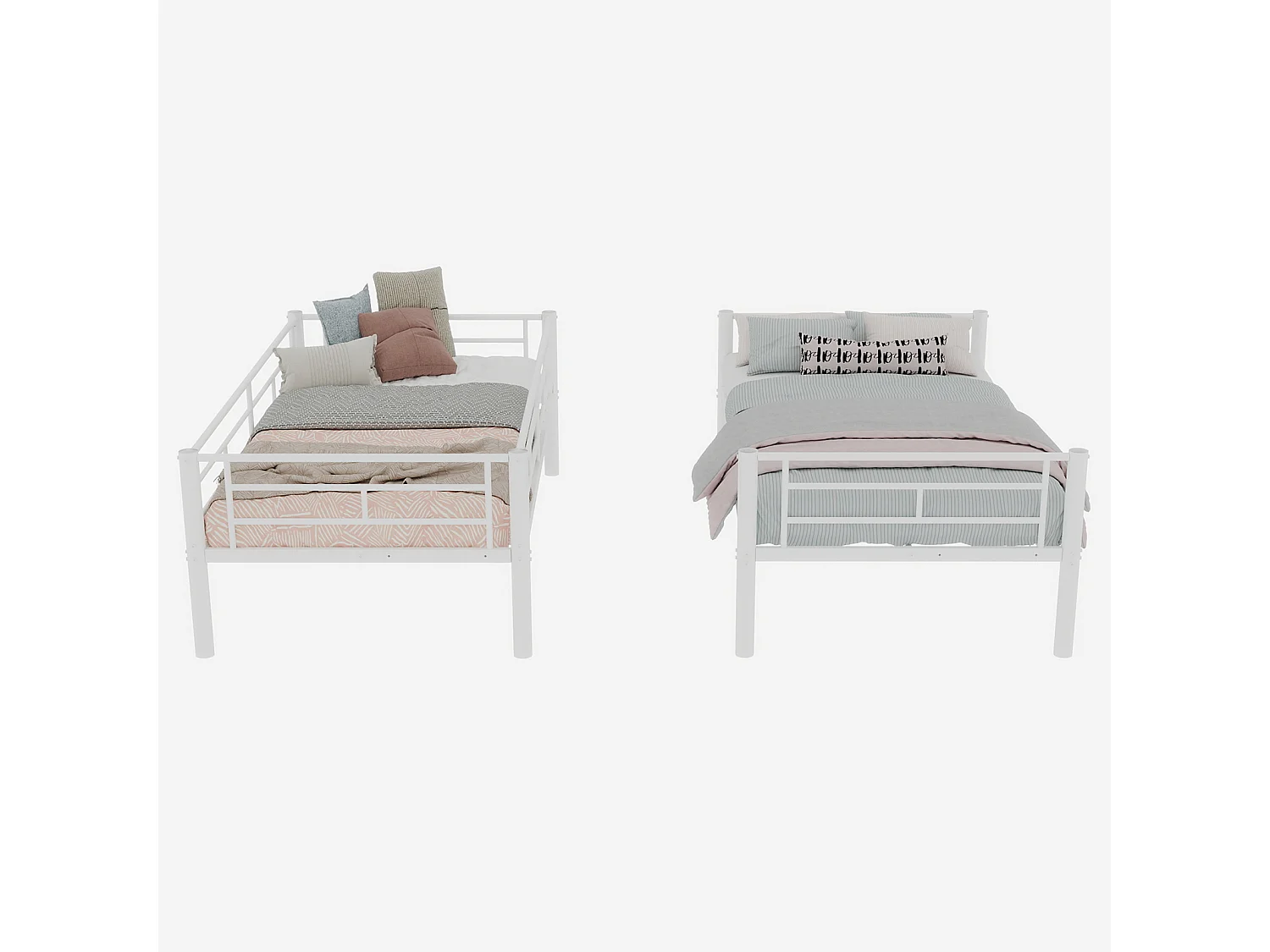 Lit superposé 90x190 cm convertible en 2 lits - Lit enfant en métal blanc