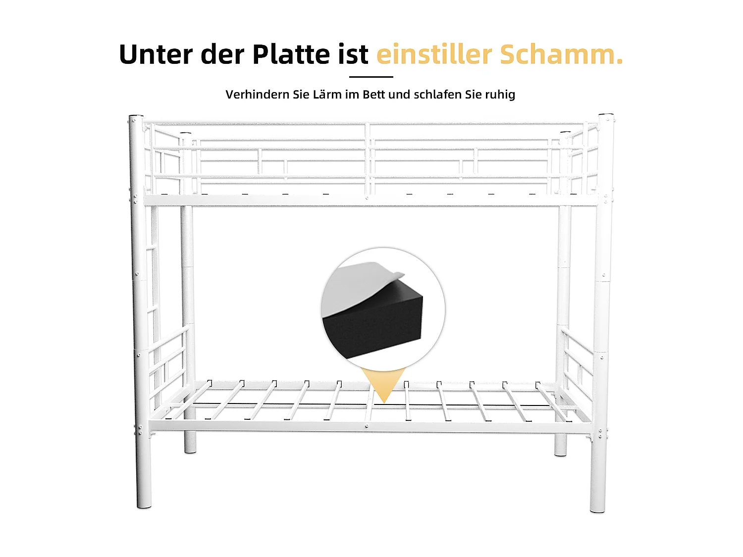 Lit superposé 90x190 cm convertible en 2 lits - Lit enfant en métal blanc