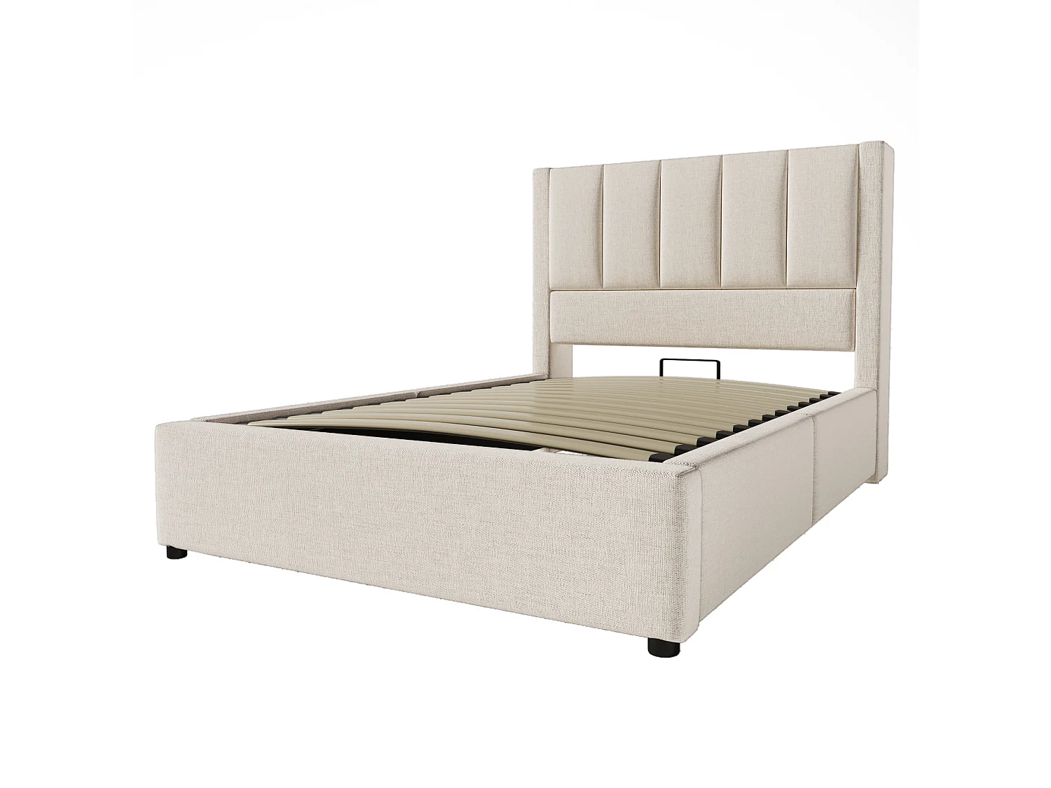 Lit coffre simple 90x 200 cm avec porte-gobelet et 3 USB ,1 Type-C - Lin beige