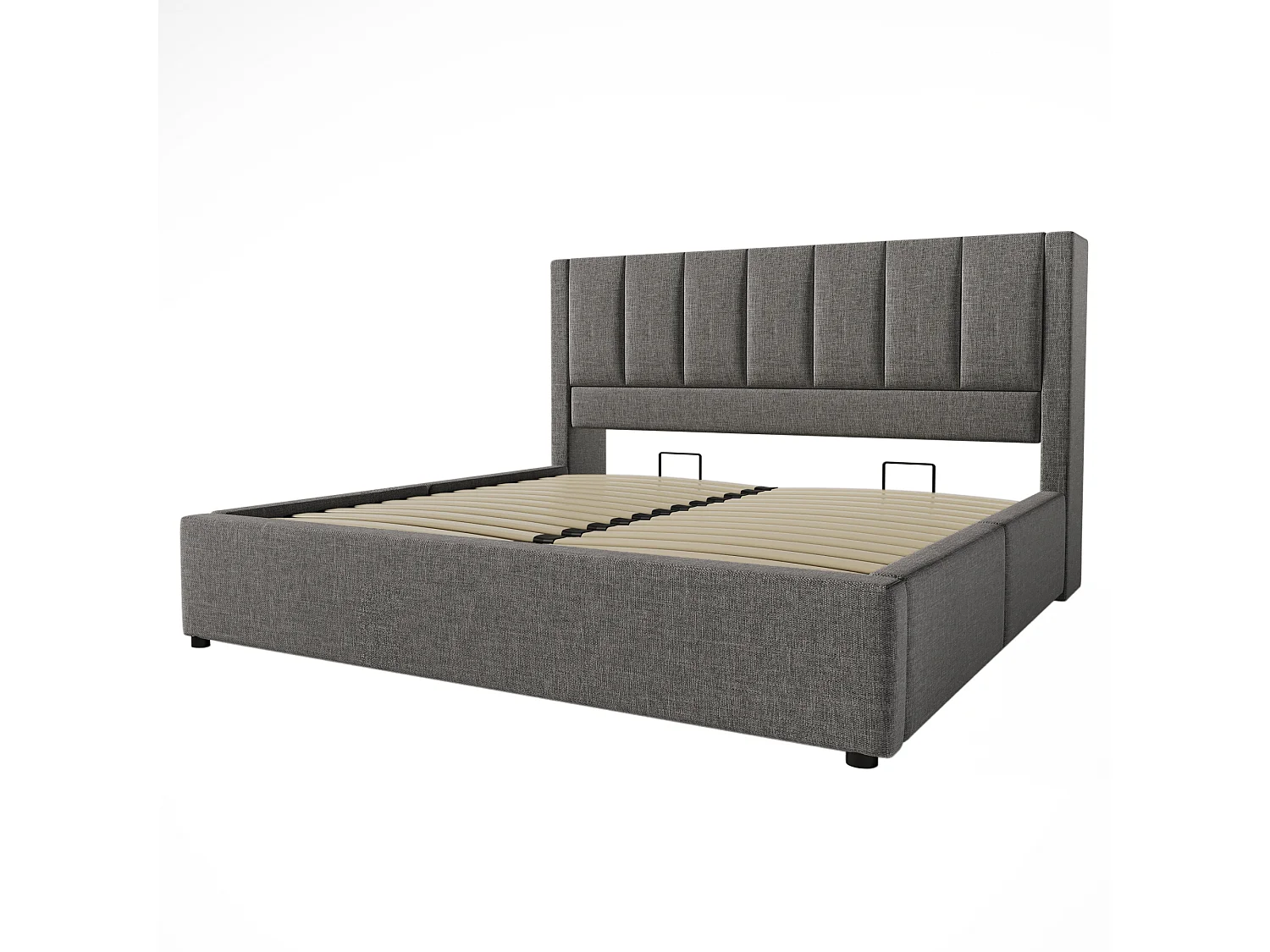 Lit adulte coffre 140x 200 cm avec porte-gobelet et 3 USB ,1 Type-C - Lin gris