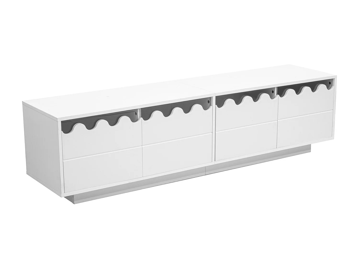 TV-meubel met 4 deuren en golvend design - Wit 170x40x45 cm