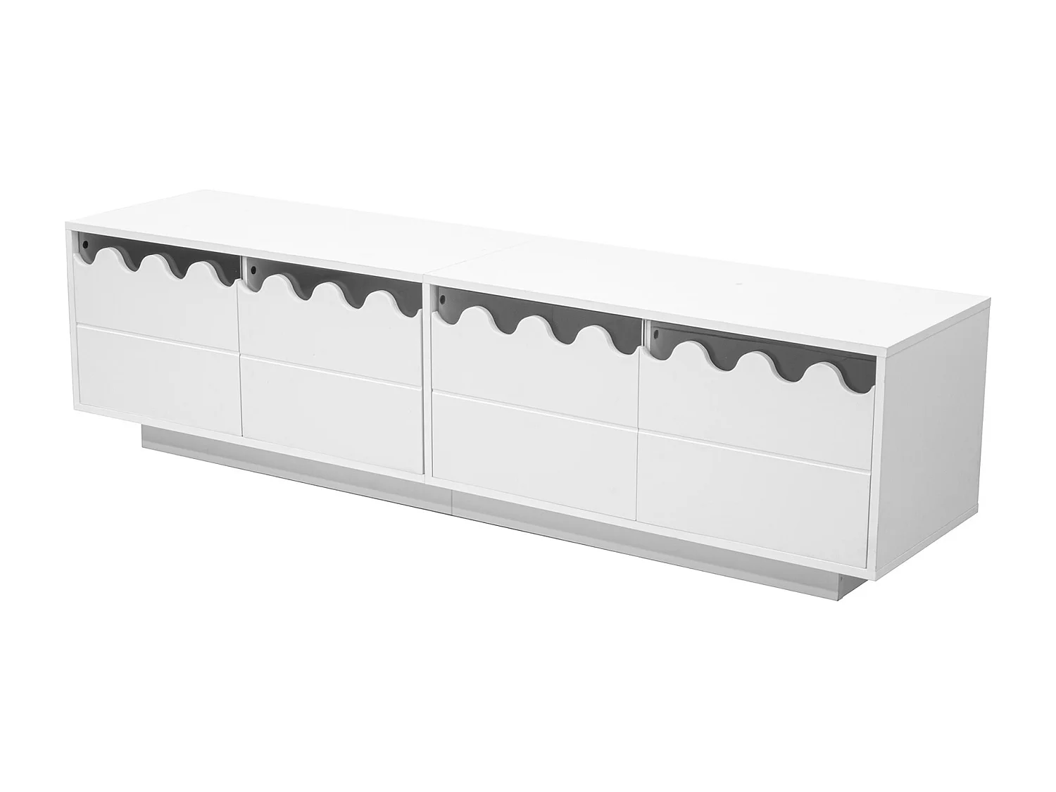 TV-meubel met 4 deuren en golvend design - Wit 170x40x45 cm