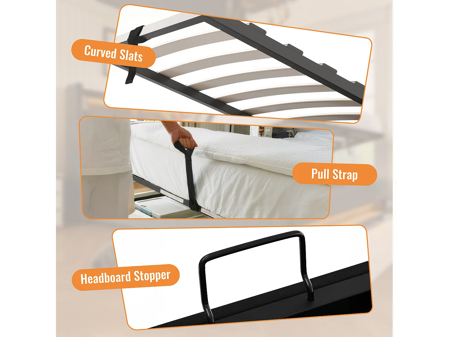 Lit coffre simple 90x 200 cm avec porte-gobelet et 3 USB ,1 Type-C - Lin gris