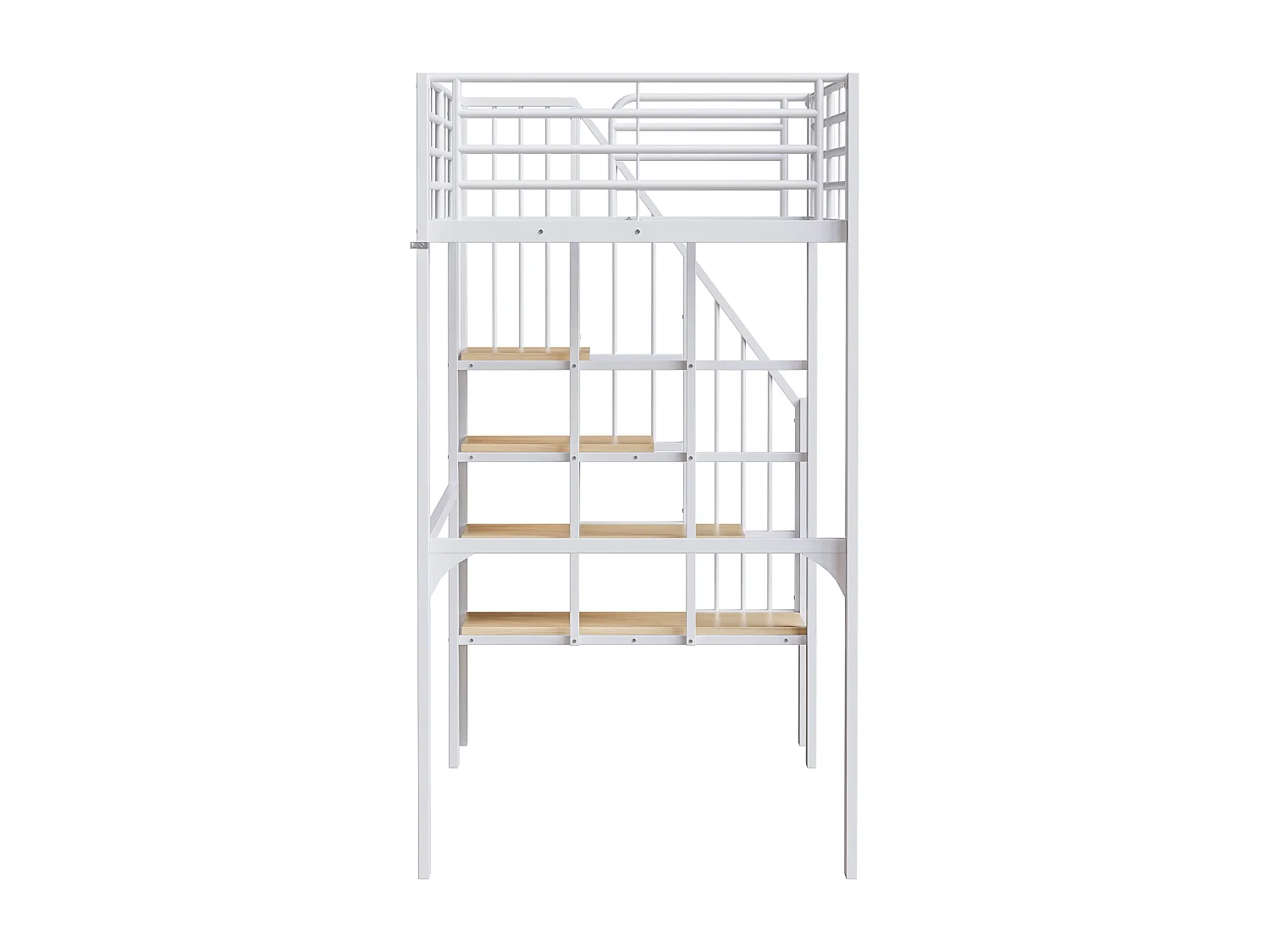 Lit mezzanine enfant 90 x 200 cm avec escalier de rangement - Structure métal - Blanc