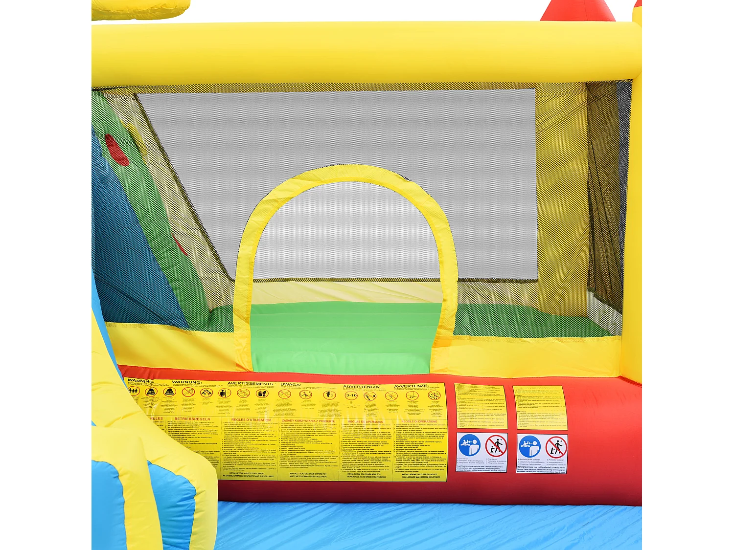 Château gonflable enfant 5-en-1 avec toboggan et piscine - Tissu Oxford bleu 364x315x239 cm