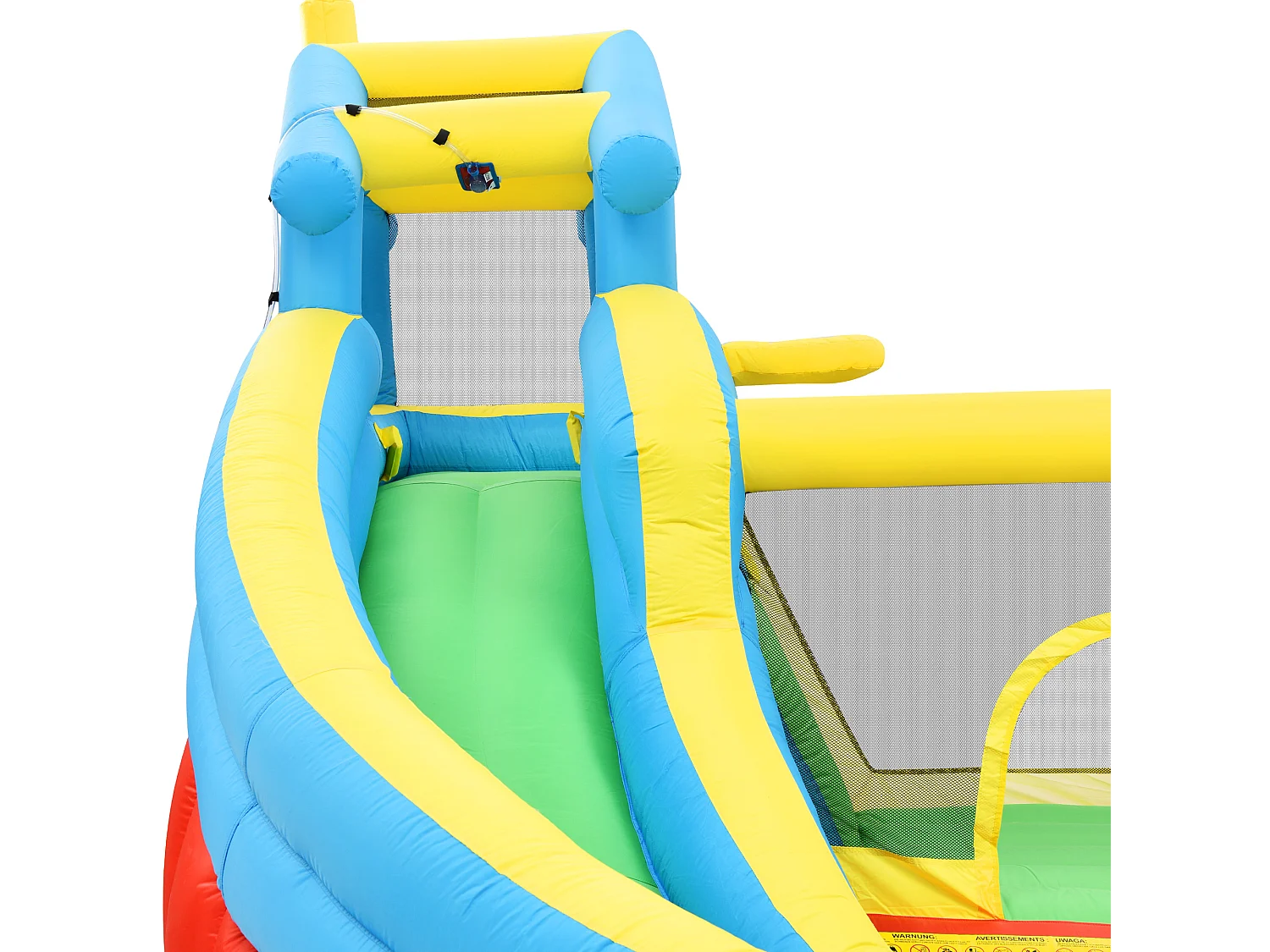 Château gonflable enfant 5-en-1 avec toboggan et piscine - Tissu Oxford bleu 364x315x239 cm