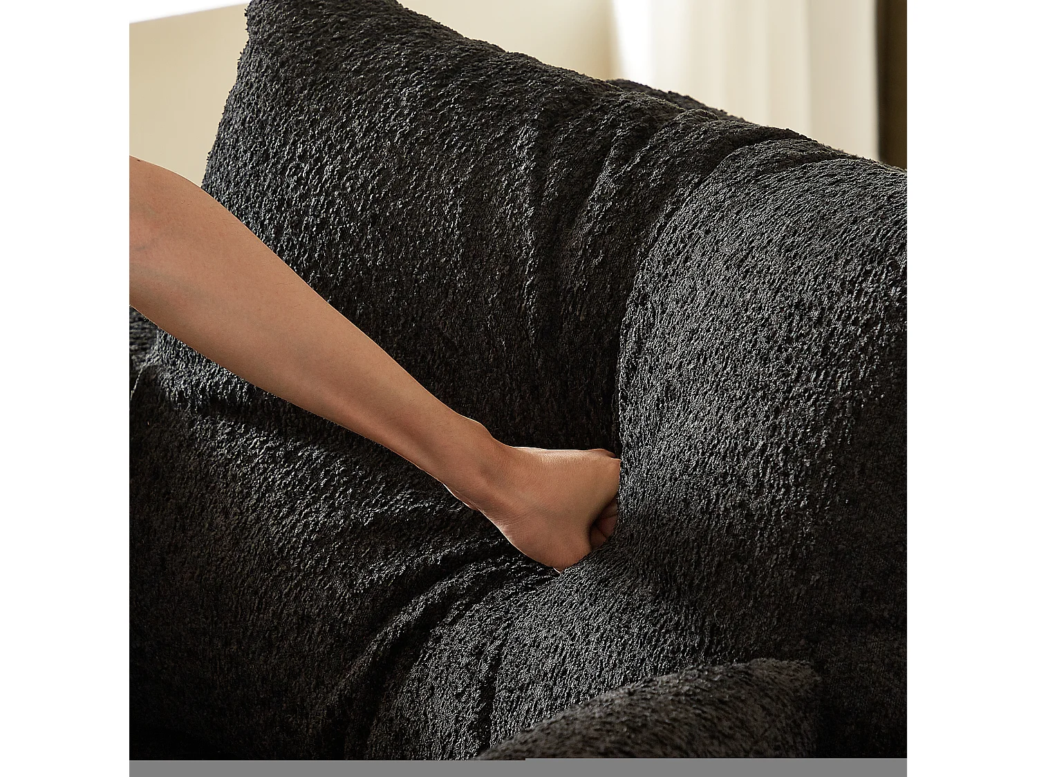 Canapé d'angle 6 places modulable avec méridienne - Tissu chenille noir - Sans montage