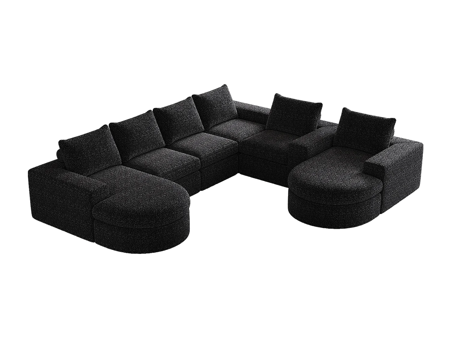 Canapé d'angle 6 places modulable avec méridienne - Tissu chenille noir - Sans montage