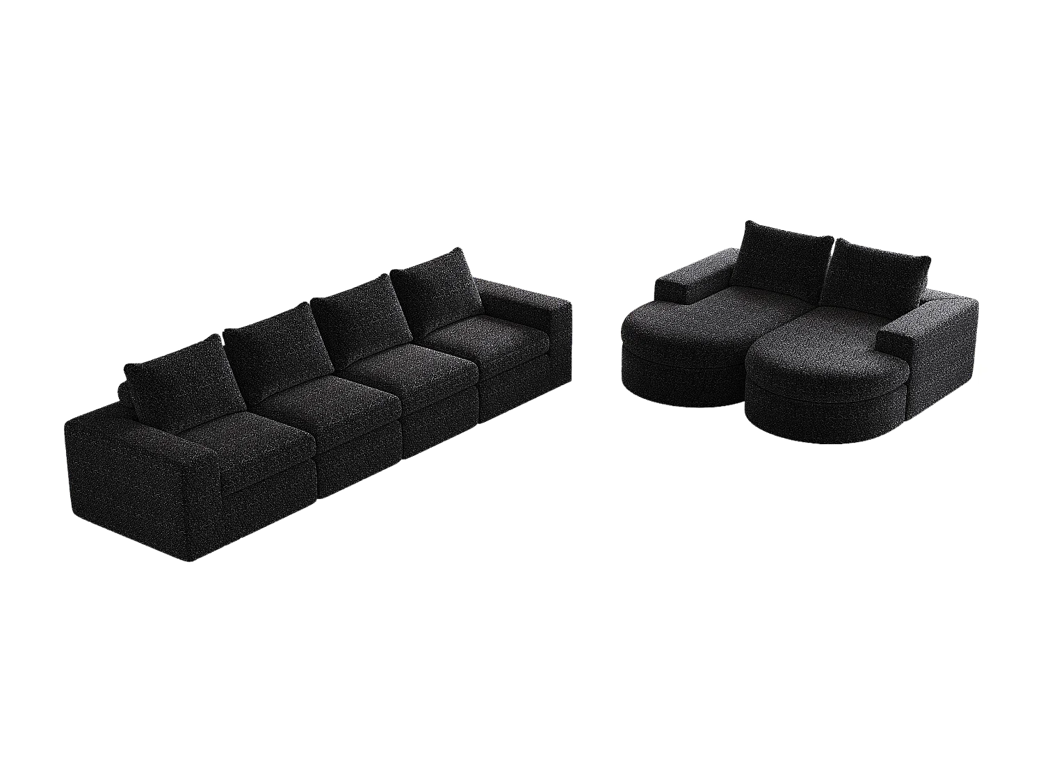 Canapé d'angle 6 places modulable avec méridienne - Tissu chenille noir - Sans montage