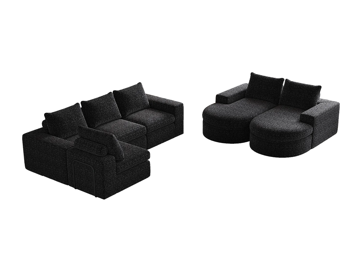 Canapé d'angle 6 places modulable avec méridienne - Tissu chenille noir - Sans montage