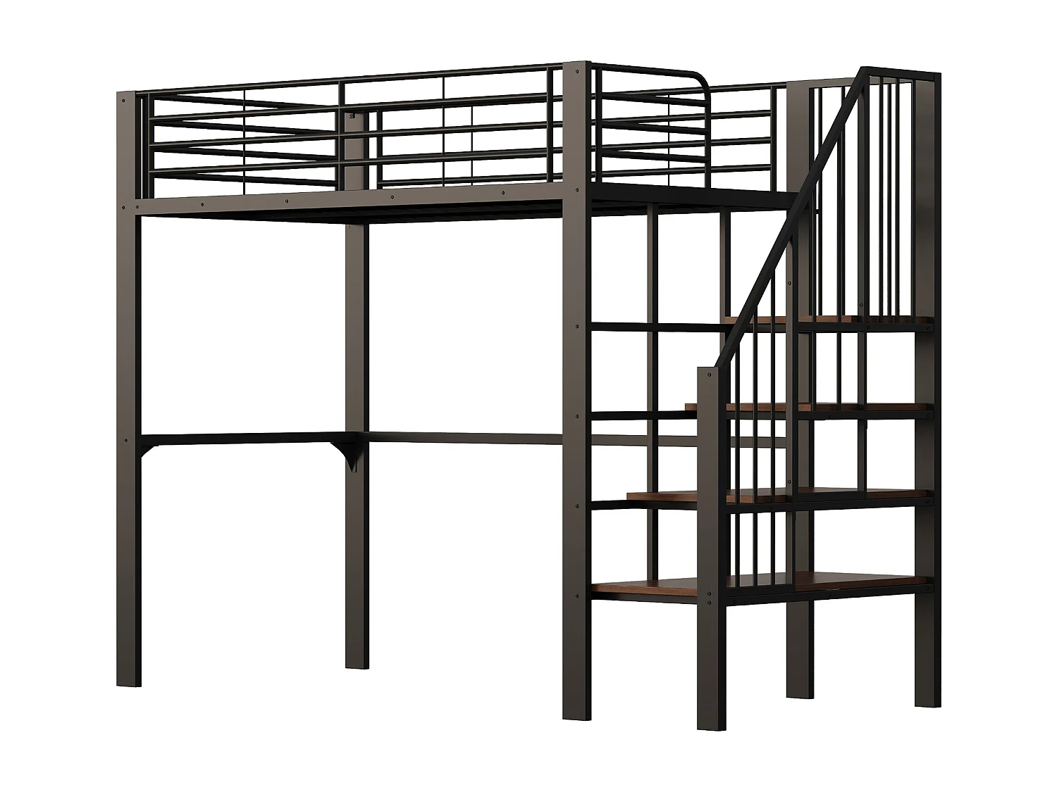 Lit mezzanine enfant 90 x 200 cm avec escalier de rangement - Structure métal - Noir