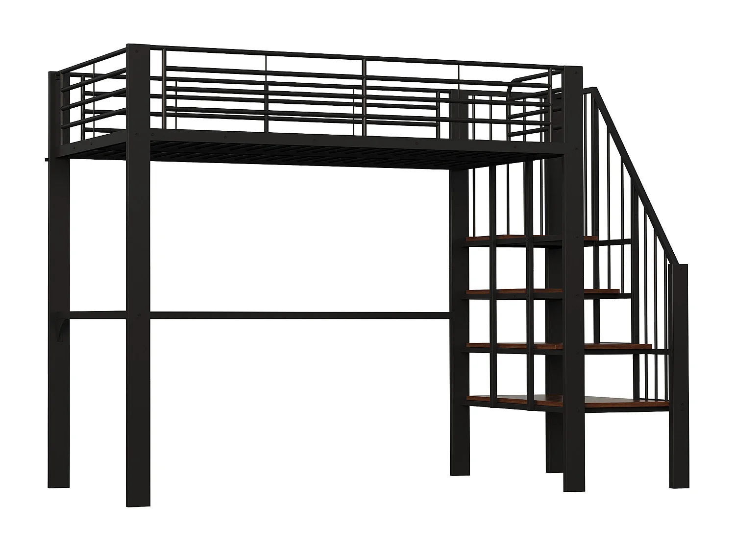 Lit mezzanine enfant 90 x 200 cm avec escalier de rangement - Structure métal - Noir